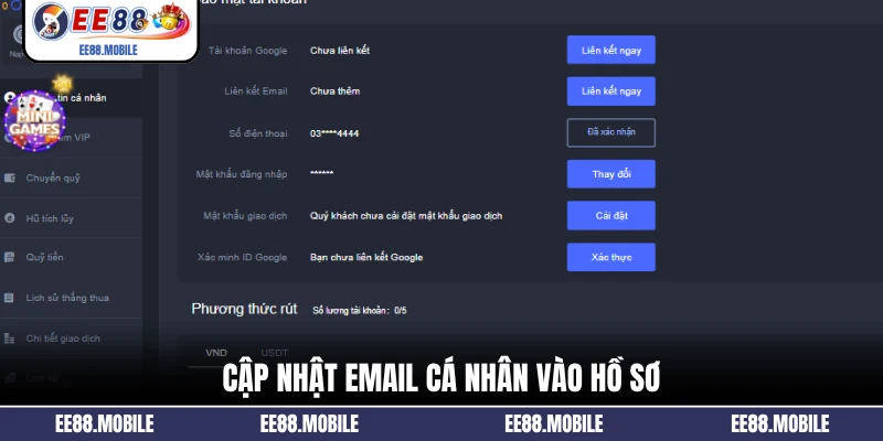Cập nhật email cá nhân vào hồ sơ