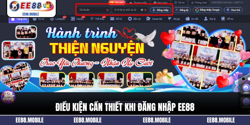 Điều kiện cần thiết khi đăng nhập EE88
