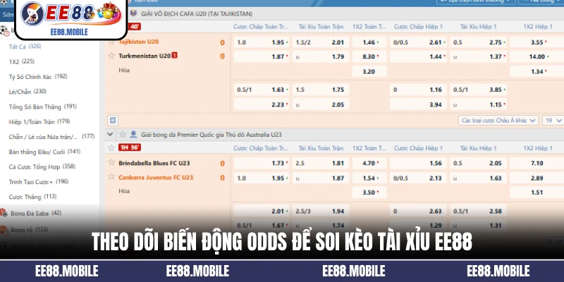 Theo dõi biến động odds để soi kèo tài xỉu EE88
